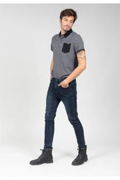 Jeans Skinny Bleu Foncé Délavé Pour Homme - JACKSON JG8118M - DEELUXEJeans JACKSON
