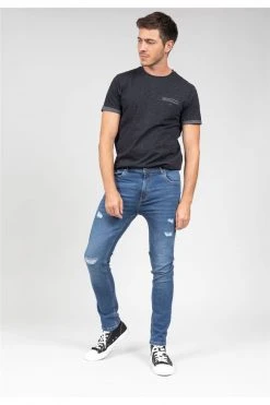 Jeans Skinny Bleu Effet Usé Pour Homme - SKENDER JJ8079M - DEELUXEJeans SKENDER